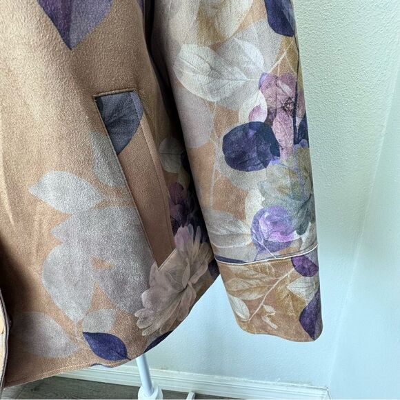 Chico’s Floral Faux Suede Cream Purple Pockets SZ 12 NWOT - Picture 10 of 15